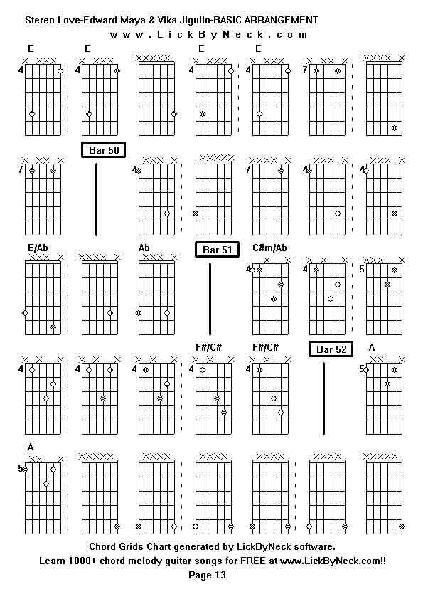 Chord Grids Chart of chord melody fingerstyle guitar song-Stereo Love-Edward Maya & Vika Jigulin-BASIC ARRANGEMENT,generated by LickByNeck software.